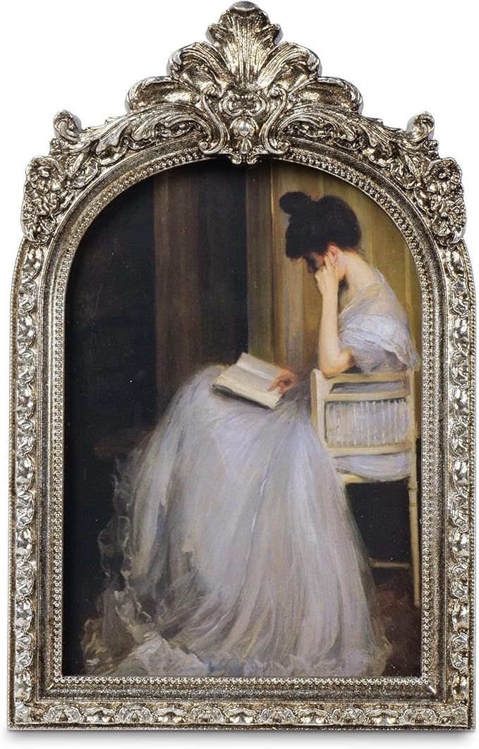 Cuspin Vintage Silver Picture Frame 5x7, Ornate Resin Arched Photo Frame with Plexiglass Front for Tabletop or Wall Display, Antique Home & Wedding Decor
