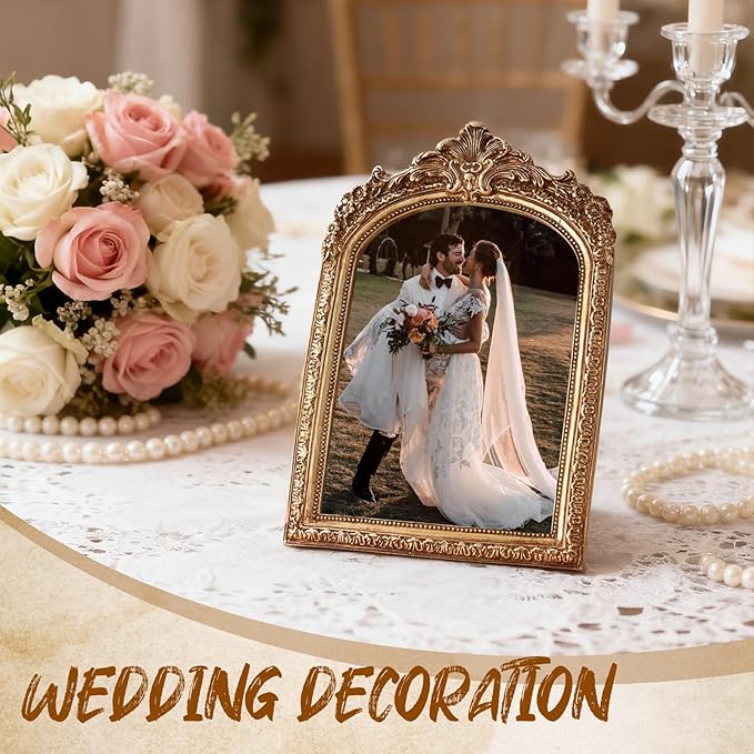 3 PCS Vintage Picture Frames 4x6, 5x7, 6x8 Inch Wall & Tabletop Picture Frames Antique Baroque Ornate Gold Arched Photo Frame Set with Stand and Haning Hook for Home Decor Photography Props Gifts