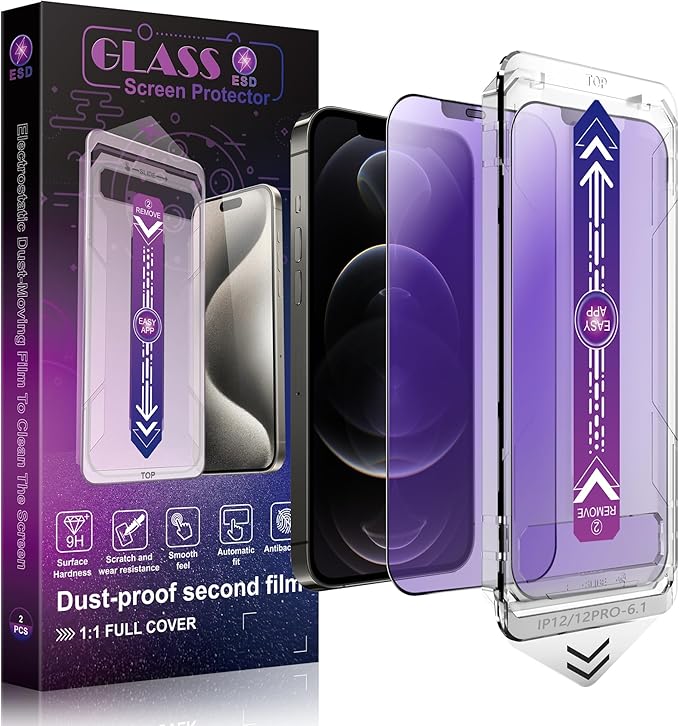 SHANG PIN JIA 2 Pack Anti Blue Light Matte Screen Protector for iPhone 12 and iPhone 12 Pro 6.1-Inch Auto Dust Removal, No Bubbles, Tempered Glass Film, Easy Installation