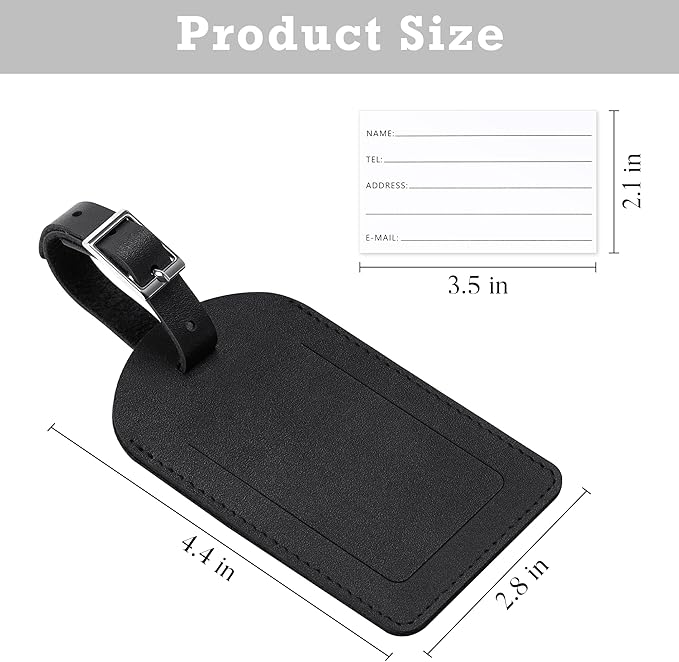 Mayski Genuine Leather Luggage Tags for suitcases, 3 Pack Durable Travel Bag Tags with Privacy Flap, Travel Essentials TSA Approved, Black