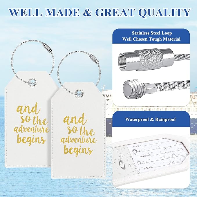 Luggage Tag & Initial Baggage Tags for Suitcases Leather Bag Tags for Backpacks Handbag School Instrument with Name ID Label Travel Essentials, Unique Fun Navy White Personalized Luggage Tags 2 Pack
