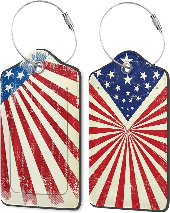 American Flag Luggage Tags, 2 Pack Travel Cruise Tags for Suitcases, Cute Identifiers with Privacy Flap, Baggage Tags for Women Men Kids Luggage Backpack Handbag