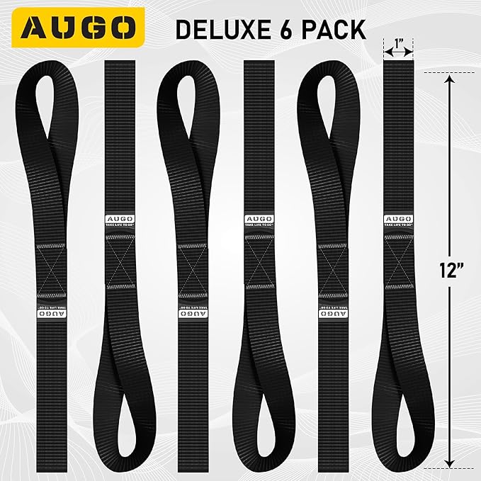 Soft Loop Tie Down Straps - 1,500 Load Capacity & 4,500 Lbs Breaking Strength - 6 Pack - Loops for Securing ATV, UTV, Motorcycles, Scooters, Dirt Bikes, Lawn & Garden Equipment - by AUGO