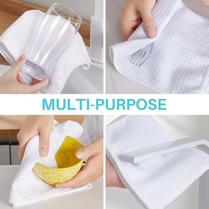 JOYMOOP Microfiber Waffle Weave Cleaning Cloth,Highly Absorbent Kitchen Towels,Quick Drying Lint Free Dish Towels for Kitchen,6 Pack,White,15.7×15.7 inch