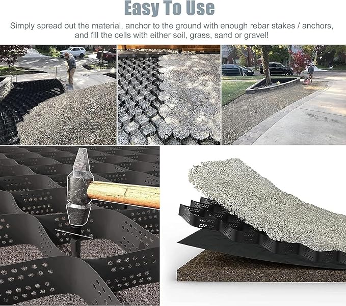 Heavy Duty Gravel Stabilizer Grid for Driveways & Retaining Walls, Foldable Honeycomb Geocell System, 10m x 6m (33ft x 19.5ft) Ground Grid for Slope & Yard