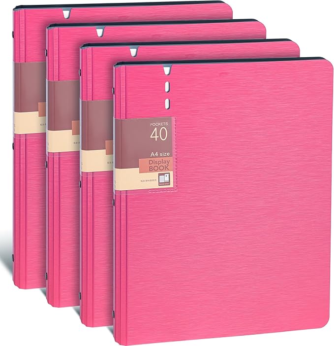 WORPSON Presentation Binder 40-Pocket, Displays 80 Pages, 9x12 inch with Plastic Sleeves, Portfolio Organizer for Documents, Certificates, Artwork, Photos, Clear Sheet Protectors (Fuchsia, 4 Pack)