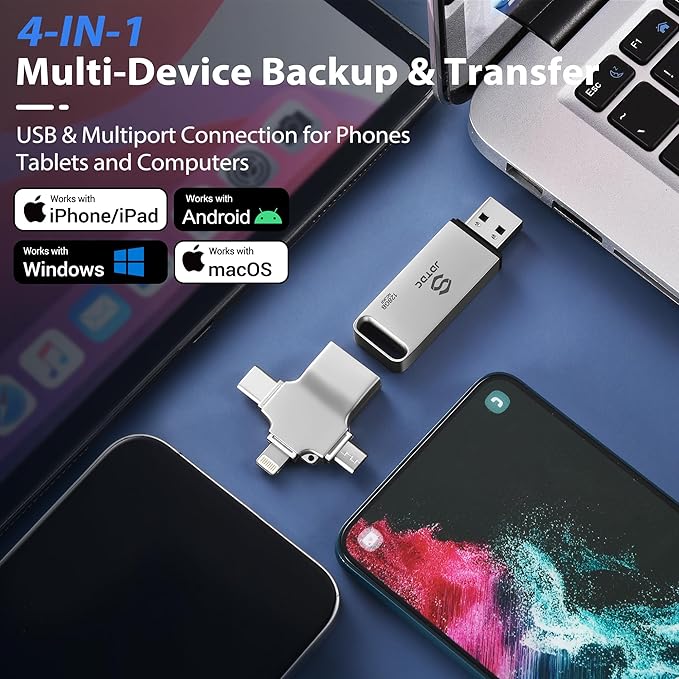 Photo-Stick 256GB | Truly Automatic-Backup-USB-Drive for iPhone iPad Android PC Mac | Multi-Port Flash Drive for All Devices | Multi-Device Backup & Transfer Thumb-Drive Picture-Saver-Memory-Stick