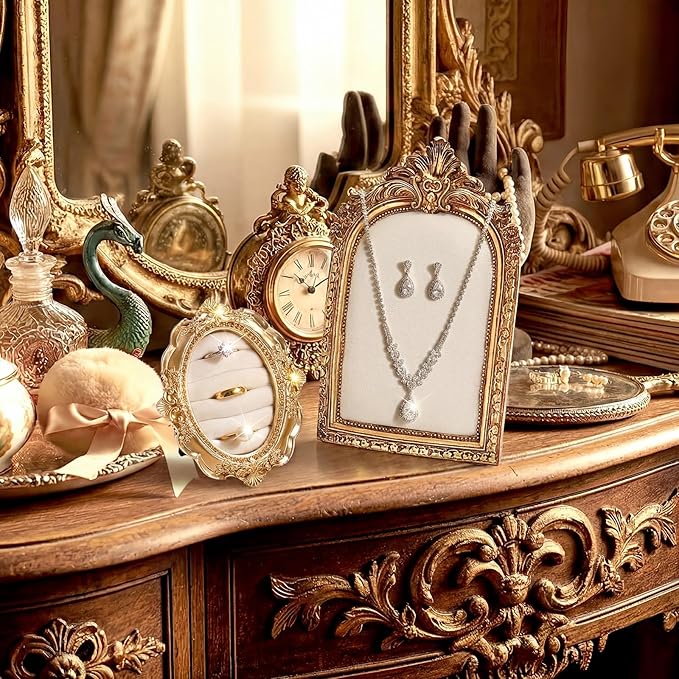 2 Pcs Vintage Ring Holder Jewelry Display Stand for Vendors Necklace Jewelry Organizer with Velvet Backing for Women Engagement Wedding Anniversary(Charming,White)