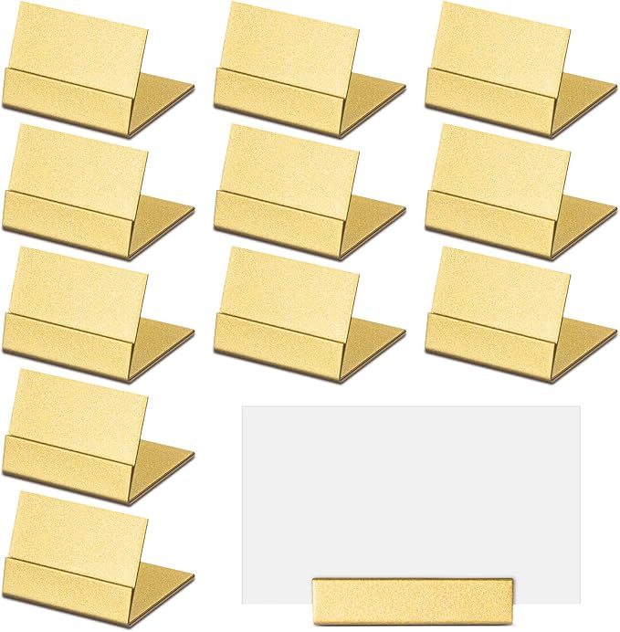 12 Pcs Small Table Number Holders Metal Place Card Holder Vintage Mini Table Number Name Card Display Stand for Wedding Memo Reception Photo Picture Party Restaurant, 1.4 x 1.3 x 1 Inch (Gold)