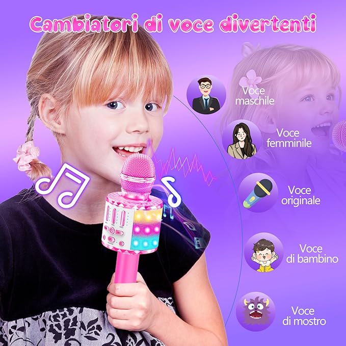 Karaoke Microphone Toys for Kids, Wireless Bluetooth Mic with Lights & Speaker, Portable Home KTV Player System, Perfect Birthday Party for 3-12 Year Old Boys & Girls