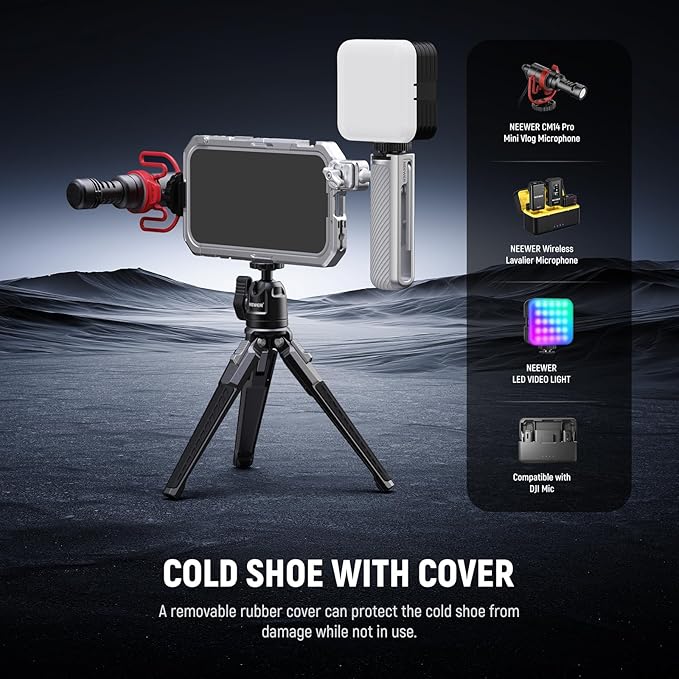 NEEWER Quick Release Side Handle with Anti Off Cold Shoe, 360° Rotation, Nonslip Grid, Compatible with iPhone 16 Pro 16 Pro Max S25 Ultra Phone Cage Accessories, Silver + Gray, PA045