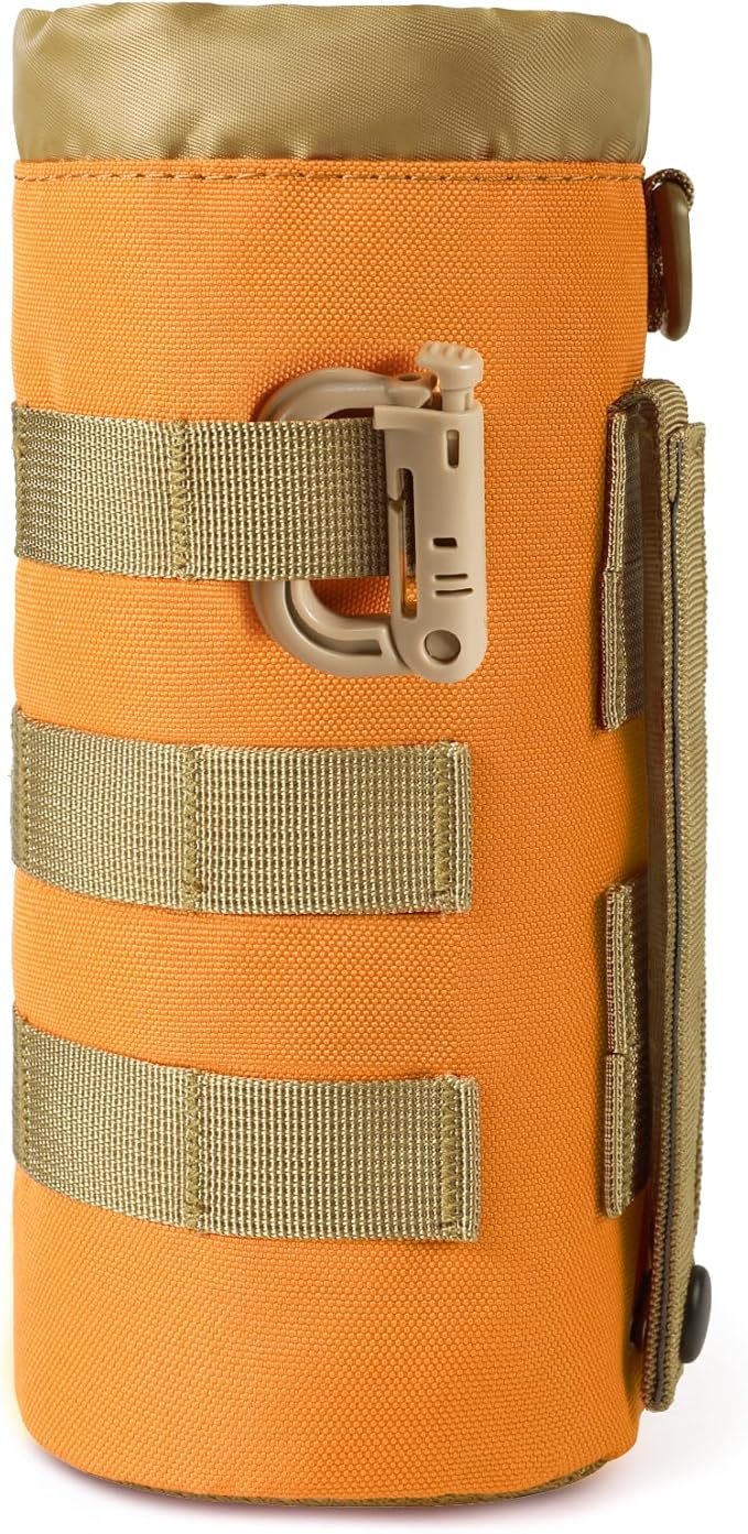 Tactical MOLLE Water Bottle Pouch with Drawstring Open Top & Mesh Bottom, Military Water Bottle Holder Bag Sports Travel Hydration Carrier