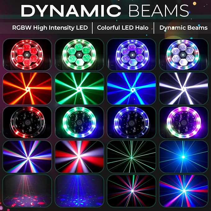 6×15W RGBW Bee-Eye Moving Head DJ Light – LED Ring & Starry Sky Effects, 540° Pan / 270° Tilt Stage Lighting with DMX512 Auto & Sound-Activated Modes for Parties, Clubs, Weddings