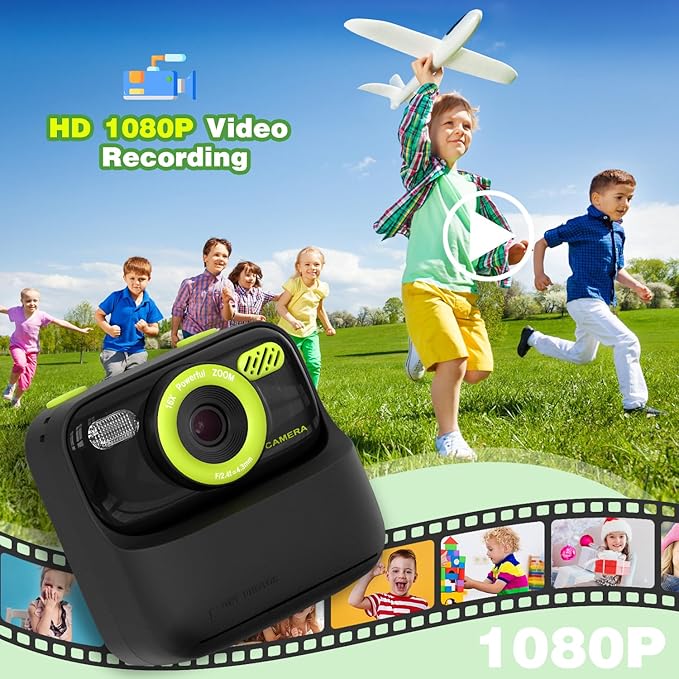 masterbee Kids Instant Print Camera, Birthday Gifts for Boys and Girls, Kids Digital Camera Toys, 1080P HD Video, 3 4 5 6 7 8 9 10 11 12 Year Old Boy Gifts/Girl Gifts (Black)