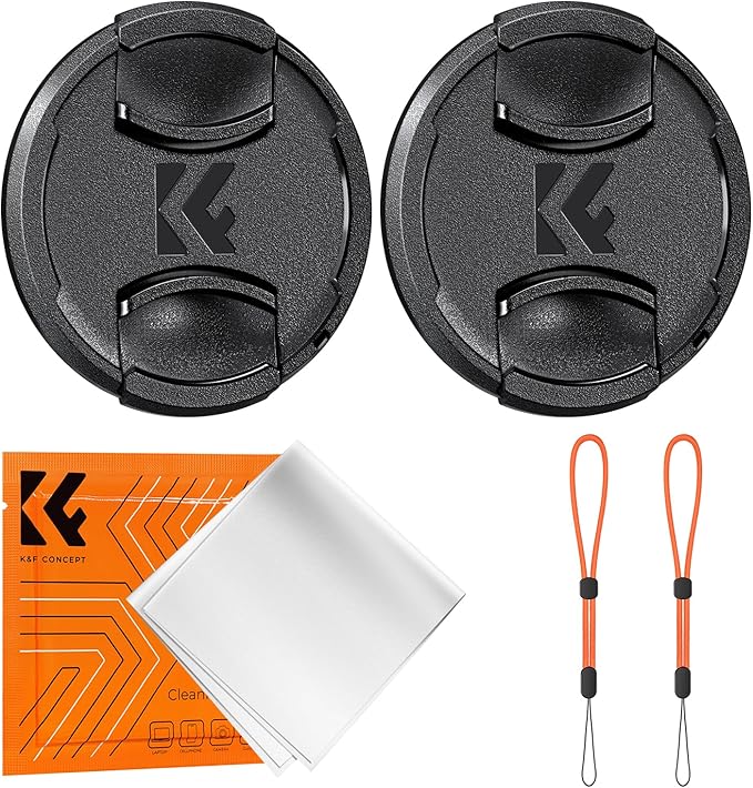 K&F CONCEPT 46mm Front Lens Cap Cover Kit, 5-in-1 Center Pinch Lens Cover + Anti-Loss Keeper + Microfiber Cleaning Cloth Compatible with Canon, Nikon, Sony Camera Lenses with 46mm Thread