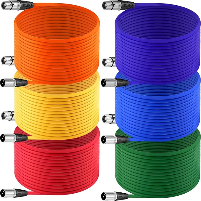 6 Pack 25 ft Bright XLR Cables 3 Pins Balanced XLR Microphone Cable to Male to Female Mic Cable for Microphone, Mixer, Recording Studio, Podcast