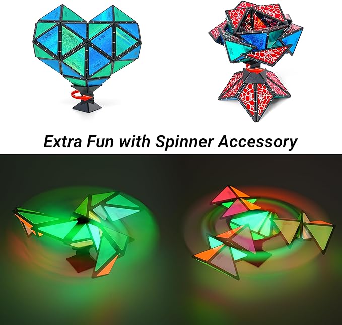 TOSY Magnet Pyramid Stone - 1 Cube Transforms into 1 Billion Shapes (Bunny, Egg Basket, Flowers, Heart), Easter Valentine Gift, 12 pcs, 243 Magnets, Holographic Design, Puzzle/STEM Toy