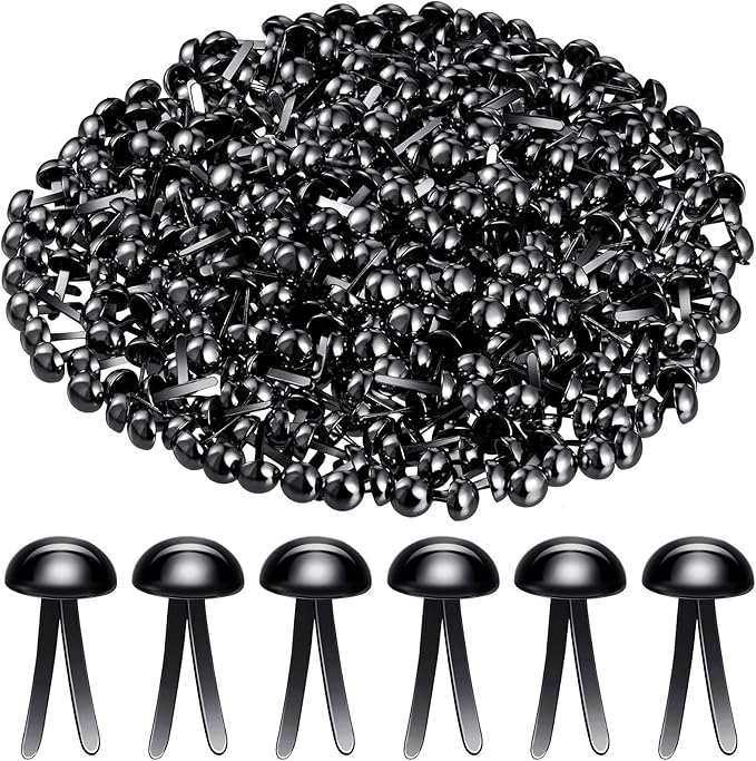 Hotop 500 Pcs Brads for Paper Crafts Metal Round Brass Paper Fasteners for Craft Art Crafting School DIY Supplies(0.3 x 0.6 Inch,Black)