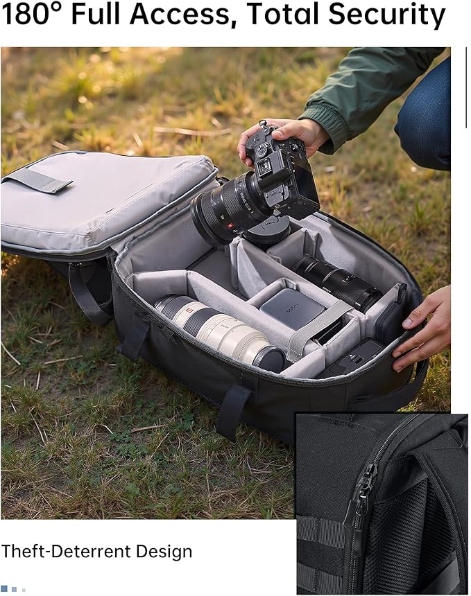 llano 22L Hardshell Camera Backpack, Photography Backpack Hard Shell Camera Bag for DSLR & Mirrorless Camera for Sony Canon Nikon Fujifilm, Travel Backpack with 15.6" Laptop & Drone Compartment, large
