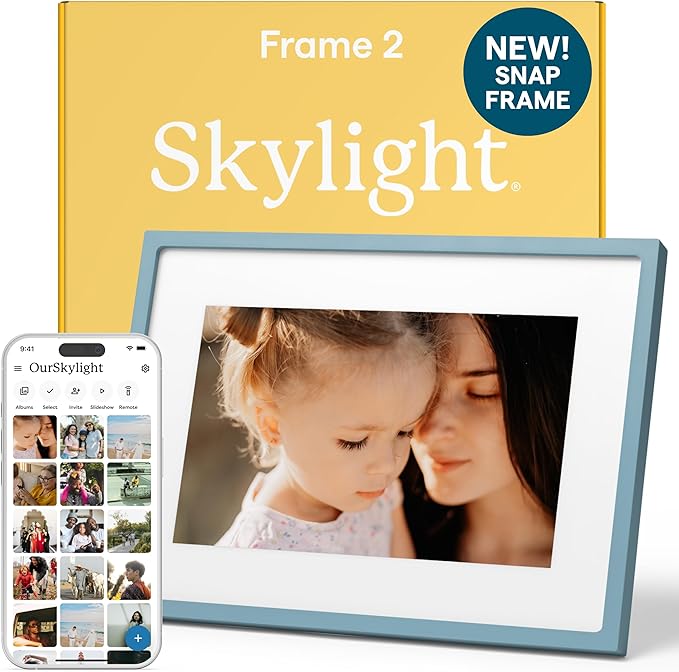 Skylight Digital Picture Frame 2 – 10" Full HD Wi-Fi Touch Screen, 16GB Digital Photo Frame, Load Photos & Videos Directly from Phone, Anti-Glare – Ideal for Personalized Gifting, Classic Blue