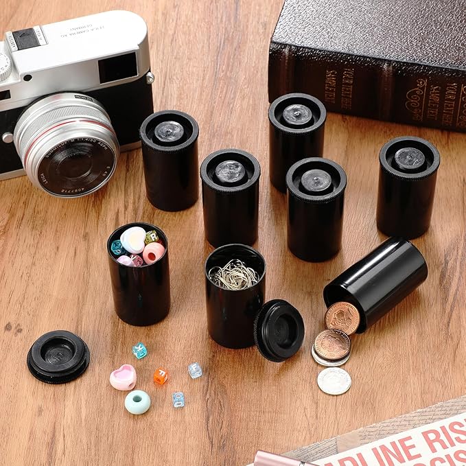Wenqik 50 Pcs Film Canisters with Caps for Rockets 35 mm Plastic Empty Film Canister Holder Camera Reel Containers for Beads Fish Hook Keys Small Accessories Storage(Black)