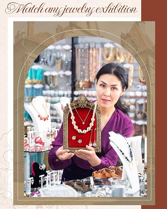 Jewelry Display Stand Vintage Necklace Organizer Ring Holder Earring Tray Resin Jewelry Photography Props Frame with Velvet Backing for Gifts