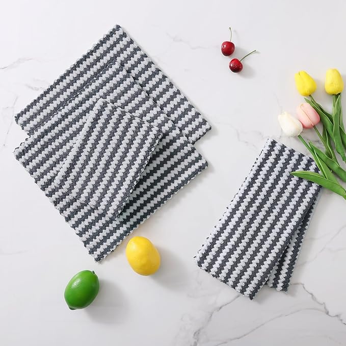 Homaxy 18 Pack Kitchen Dish Cloths, Ultra Soft and Absorbent Dish Towels, Reusable Fast Drying Microfiber Cleaning Cloth, Coral Velvet Wave Design No-lint, 10 x 10 inches, Dark Grey
