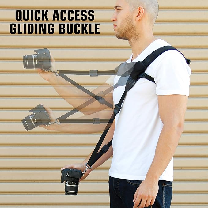 USA Gear Camera Sling Shoulder Strap with Adjustable Neoprene, Safety Tether, Accessory Pocket, Quick Release Buckle - Compatible with Canon, Nikon, Sony and More DSLR and Mirrorless Cameras (Black)