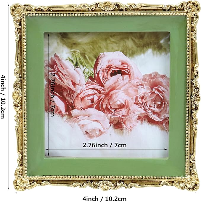 Hymmah 3 * 3inch Mini Wallet Picture Frame Vintage Photo Frame Ornate Textured Hand-Crafted Resin Frame with Easel&Hook for Tabletop&Wall Display,Photo Gallery,Art