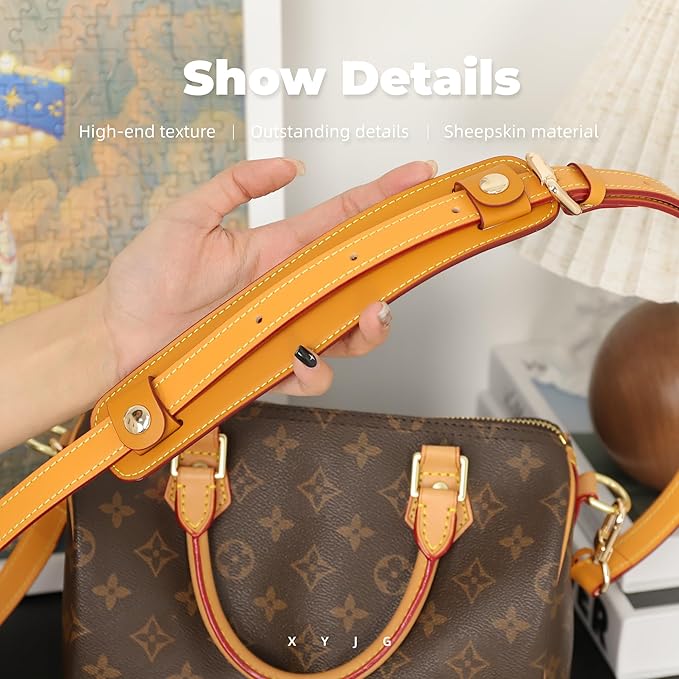 Lambskin Leather Shoulder Strap Pad for Designer Trendy Bags,Detachable Replacement Pressure Relief Cover for Women Tote Bag Handbag Purse Backpack【Beeswax,Gold Studs】