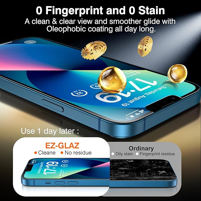 EZ-GLAZ-4+2 Pack for iPhone 13 Privacy Screen Protector[6.1 inches] With Camera Lens Protector, [Drop Protection] 9H Hardness Full Coverage Anti-Spy Tempered Glass Film, Easy to install | True 28°Anti Spy, Glass Privacy Screen, Tempered, Longest Durable