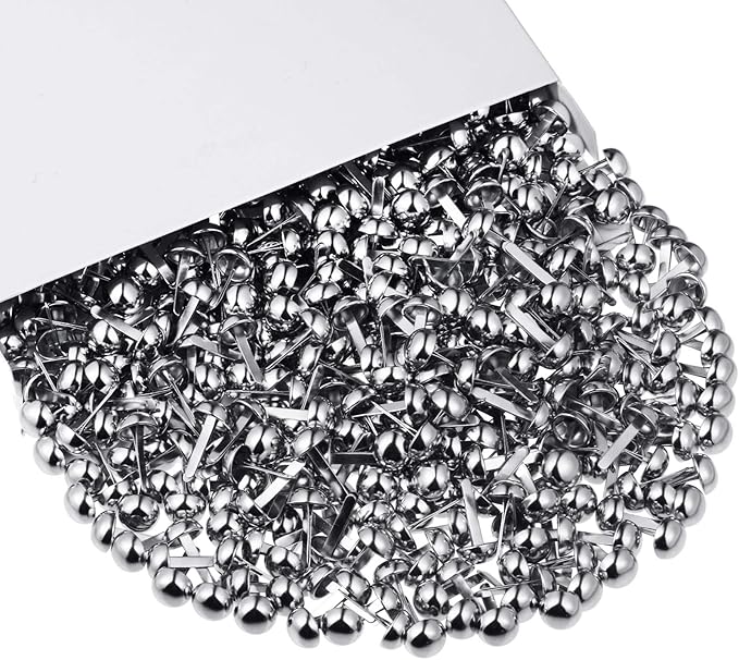 Hotop 500 Pcs Brads for Paper Crafts Metal Round Brass Paper Fasteners for Craft Art Crafting School DIY Supplies(0.3 x 0.6 Inch,Silver)