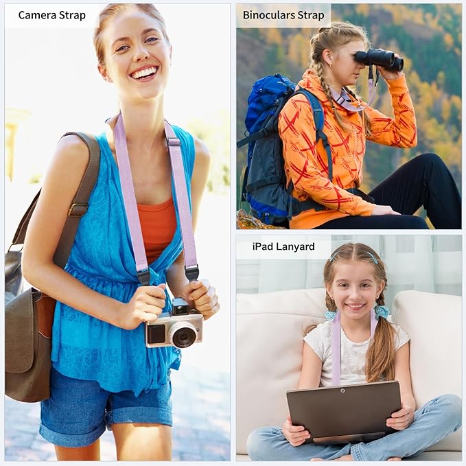 Adjustable Shoulder Straps, Universal IPad lanyard, Silicone Padded Camera Strap with Quick Release Buckle, Comfort Neck Strap for Cameras, iPads, Tablet Case, Binoculars (Light Purple)