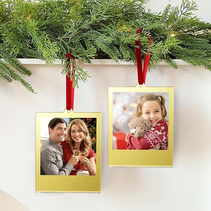 6 PCS Polaroid Film Photo Frame Ornaments 3.5 * 4.25inch Polaroid Picture Frame Display With Writing Space,Double-Sided instax mini Frame For Christmas Tree Decor, Hanging Mini Photo Frame Ornaments For Kids (Gold)