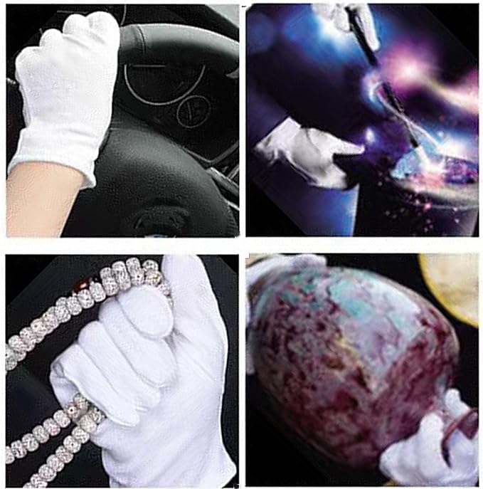 12 Pairs White Cotton Gloves for Eczema Dry Hands Breathable Work Glove Liners Moisturizing Spa Jewelry Inspection Etiquette Gloves Stretchy Fit for Men Women 24PCS Archival Photo Gloves (Medium)