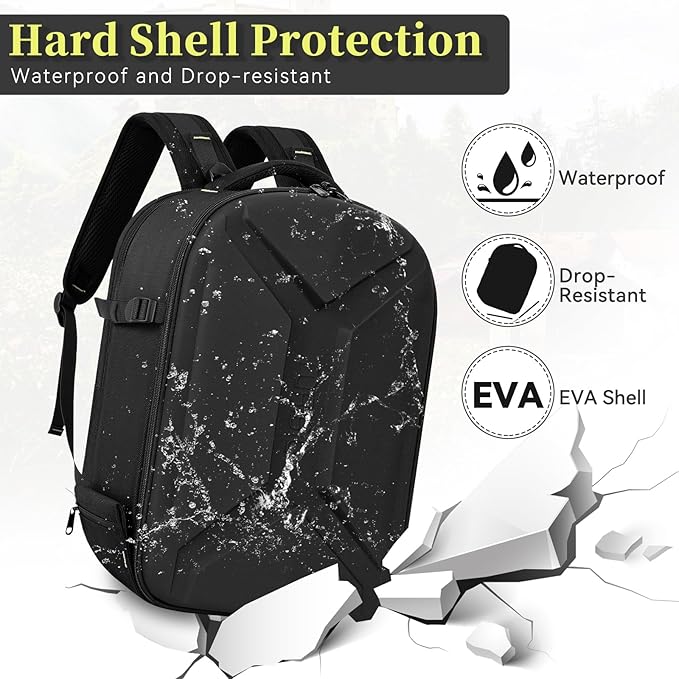 Camera Backpack, Hardshell DSLR Photography Camera Bag with Rain Cover, Waterproof Hard Shell Camera Case with Tripod Holder & 15.6" Laptop Compartment Compatible with Canon/Nikon/Sony/DJI Mavic Drone