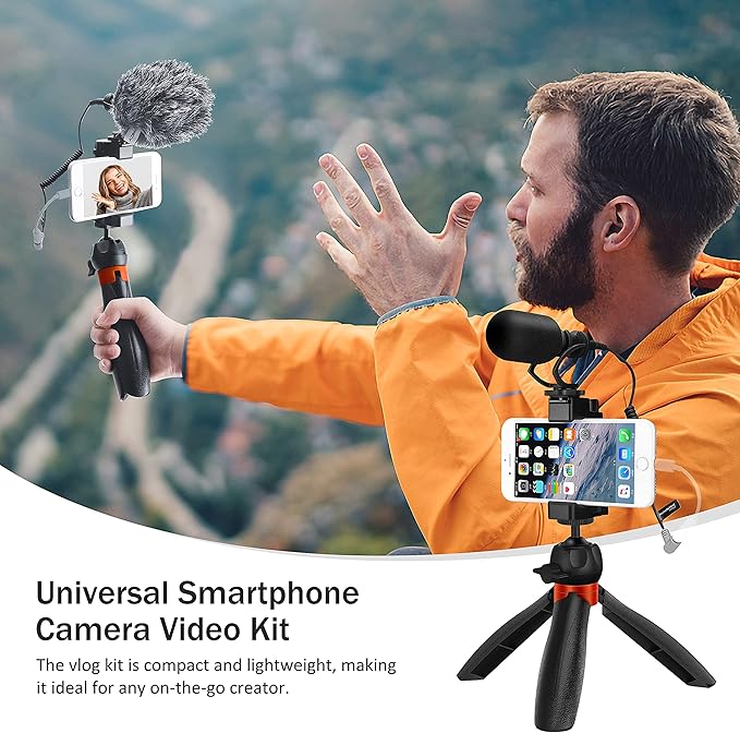 COMICA Smartphone Microphone with Mini Tripod, CVM-VM10-K2 PRO Video Shotgun Mic for iPhone and Android Phones, Vlogging Kit for YouTube Recording Facebook Live,Filmmaker Accessories