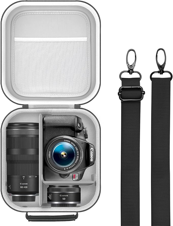 Krypthos Travel Camera Storage Case Compatible with Canon EOS Rebel T7/ R100/ R50/ 90D/ 2000D Nikon D7100/ D7500 Sony Alpha ZV-E10, Camera Protective Storage Holder Organizer Bag Carrying Bag