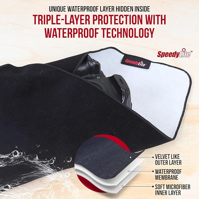 Protective Camera Wrap with Waterproof Mid-Layer. Self-Sticking Protective Lens Wrap for Digital Cameras, Tablets and Laptops. Black, 15 Inches.