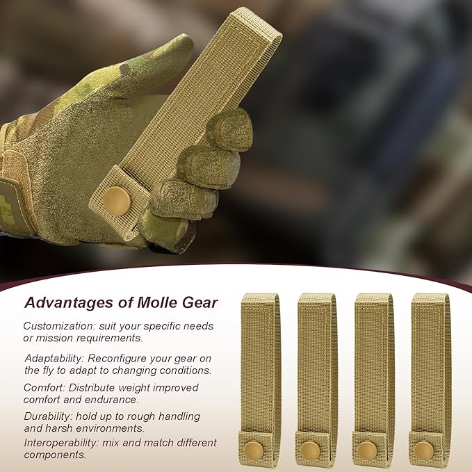 6 Inch Molle Straps with Snaps, 4 Pack Nylon Molle Webbing Strap, Tactical Strap Connectors for Backpack and Outdoor Bag