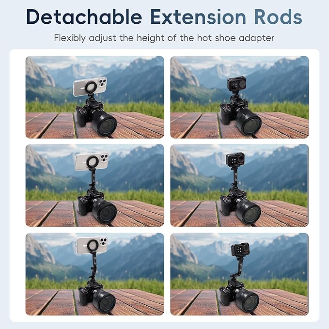 Magnetic Cold Shoe Mount for Phones & Action Camera, Detachable Hot Shoe Phone Holder Adapter with 1/4" 20 Thread Phone Tripod Mount for iPhone 17 Air 16 15 14 Pro Max Osmo 360 Action 5 Pro 4 Hero 13