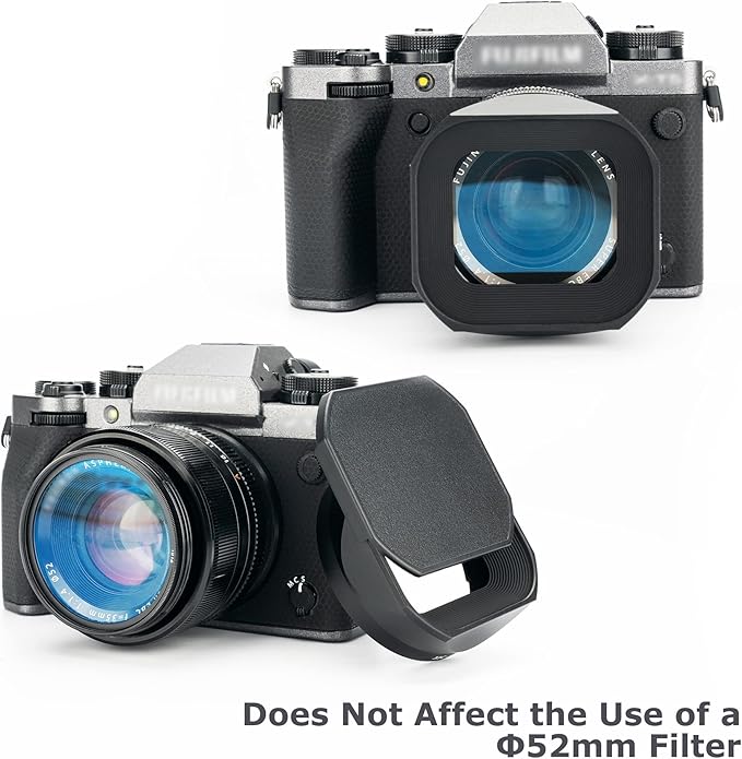 JJC Metal Square Lens Hood Shade for Fuji Fujifilm XF 35mm f/1.4 R Lens, XF35mm F1.4 R Lens Hood, with Protective Lens Hood Cap, No Vignetting, Not Affect The Use of 52mm Filter