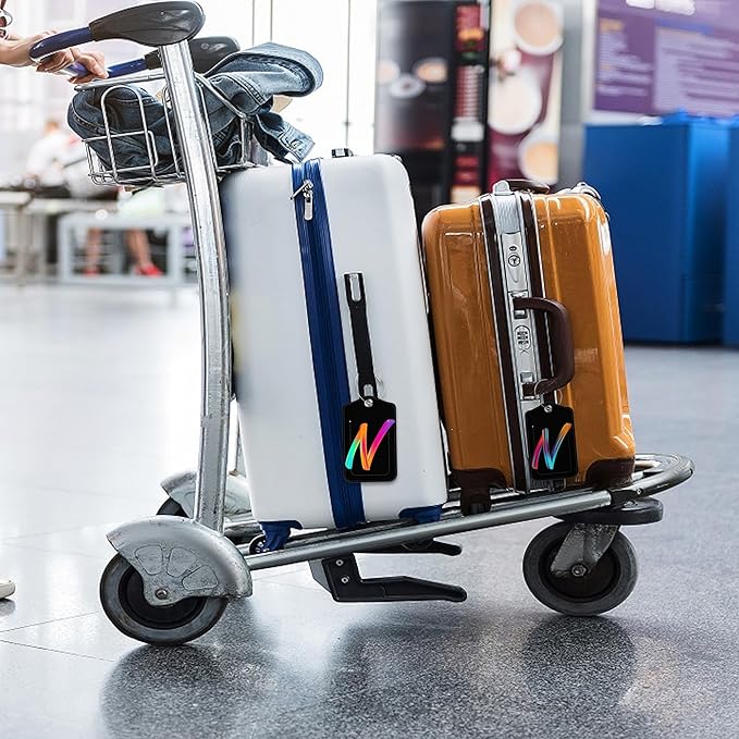 Luggage Tags for Suitcase,2 Pack Neon Colorful Letters Luggage Tags,Leather Baggage Tags Identifiers with Privacy Name Address Labels and Metal Loop for Women Men Girls Travel,Letter N