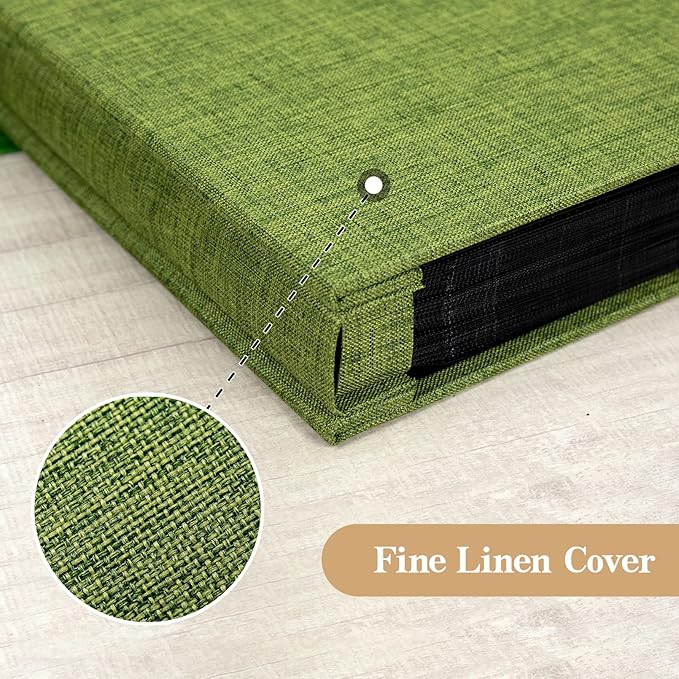 potricher Small Photo Album 4x6 100 Photos Linen Cover Picture Photo Book for Family Wedding Anniversary Baby Vacation (Green,100 Pockets)