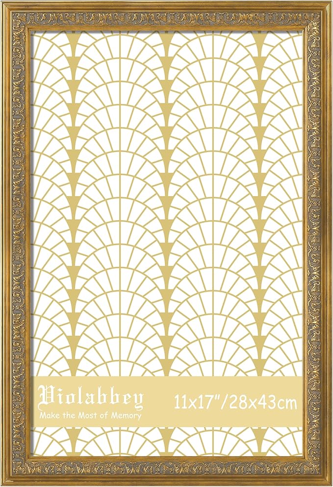 VIOLABBEY 11x17 Picture Frame Gold, Vintage Photo Frames Ornate without Mat for Wall Hanging