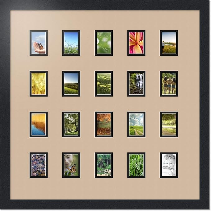 Art to Frames Double-Multimat-398-782/89-FRBW26079 Collage Photo Frame Double Mat with 20-2x3 Openings and Satin Black Frame