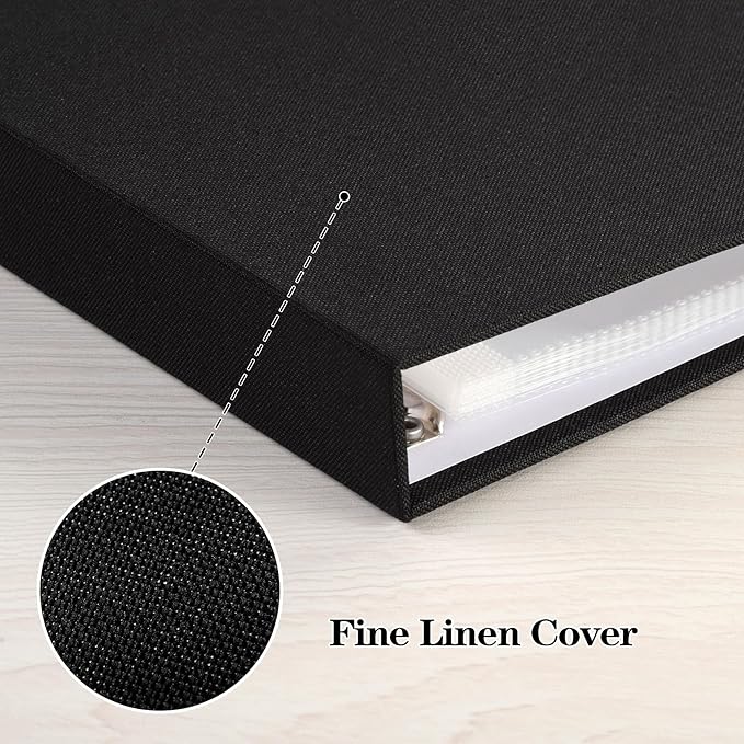 Mublalbum 8x8 Inch Small 3 Ring DIY Scrapbook Photo Album with 20 Plastic Sleeves 40 Pages Linen Cover Folder Binder for Baby Travel Wedding Anniversary and DIY Projects (Black)