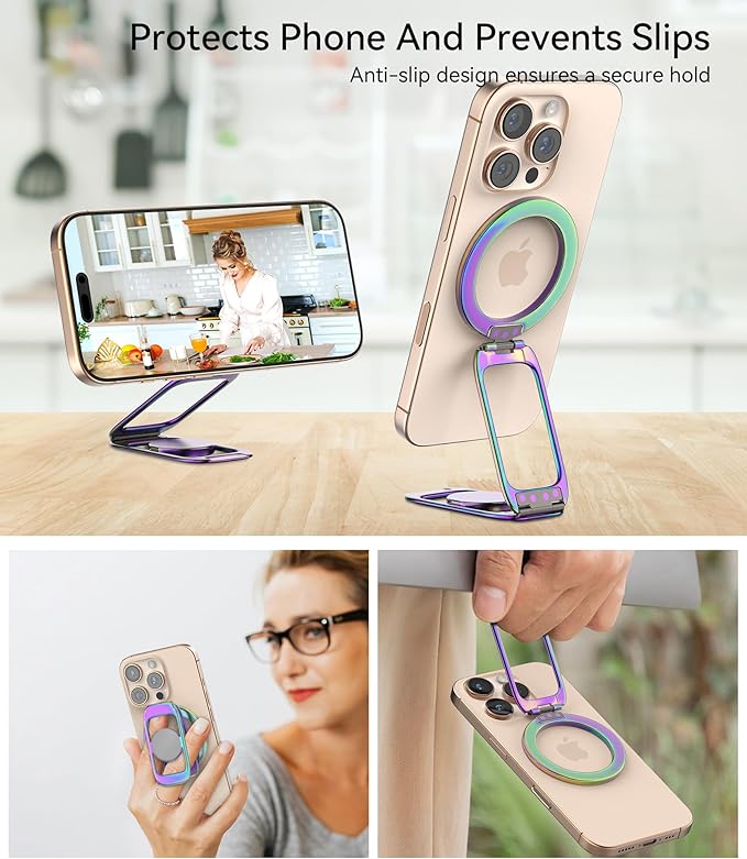 Magnetic Phone Ring Holder for MagSafe Phone Grip & Kickstand, Strong Dual-Sided Magnets Compatible with MagSafe Car Mount Gym for iPhone 17/16 Pro Max 15/14/13/12 and Android Phone Cases (Colorful)