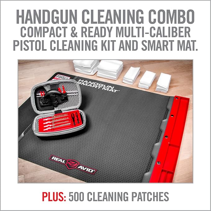 Real Avid Handgun Cleaning Kit | Includes Gun Cleaning Mat 19x16 with Magnetic Parts Tray & Gun Cleaning Supplies for 22, 357, 38, 380, 9mm, 40, 41, 44, 45 Caliber Pistols (Choose Style Below)