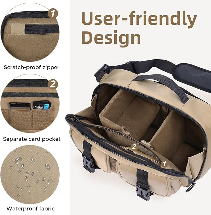 Camera Sling Bag,DSLR Camera Bag with Tripod Holder,Waterproof Camera Shoulder Crossbody Bag for Photographers(Coffee)